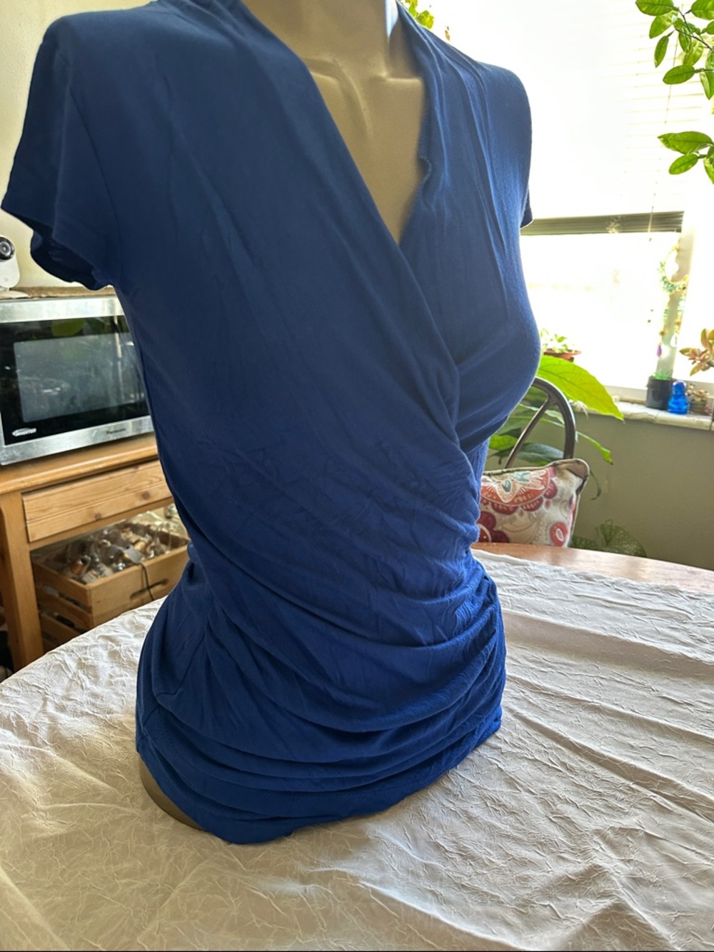 Lilac Clothing Royal Blue Wrap-Style Ruched Maternity Top